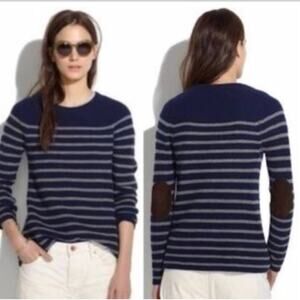 Madewell elbow patch striped sweater navy and gray small